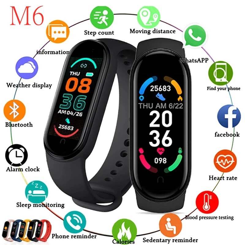 2021 M6 Smart Bracelet Watch Fitness Tracker Sport Smartband Blood Pressure Monitor Wristband Men Women Smart Mi Band 6