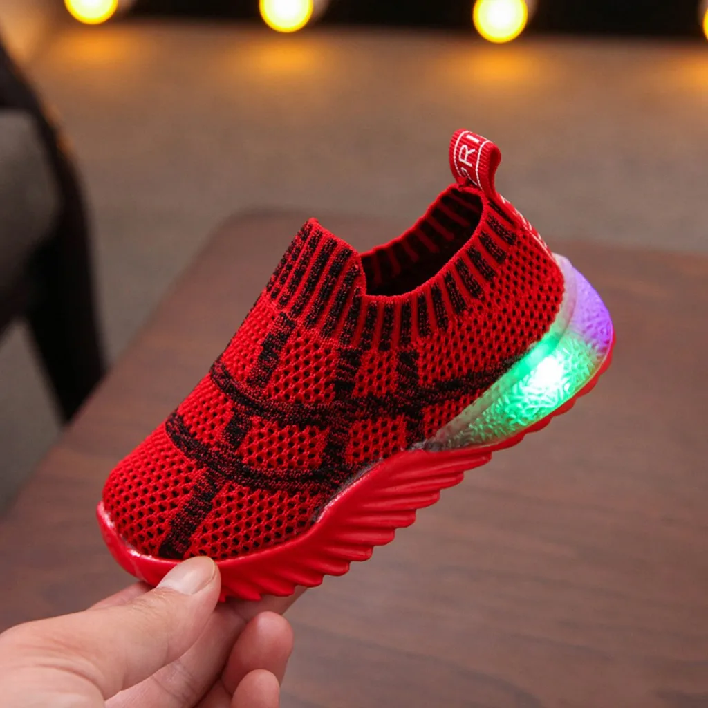 Детские тянущиеся спортивные кроссовки с подсветкой и светодиодный светильник для маленьких мальчиков и девочек, унисекс, Детские кроссовки в полоску без шнуровки на возраст от 15 месяцев до 6 лет