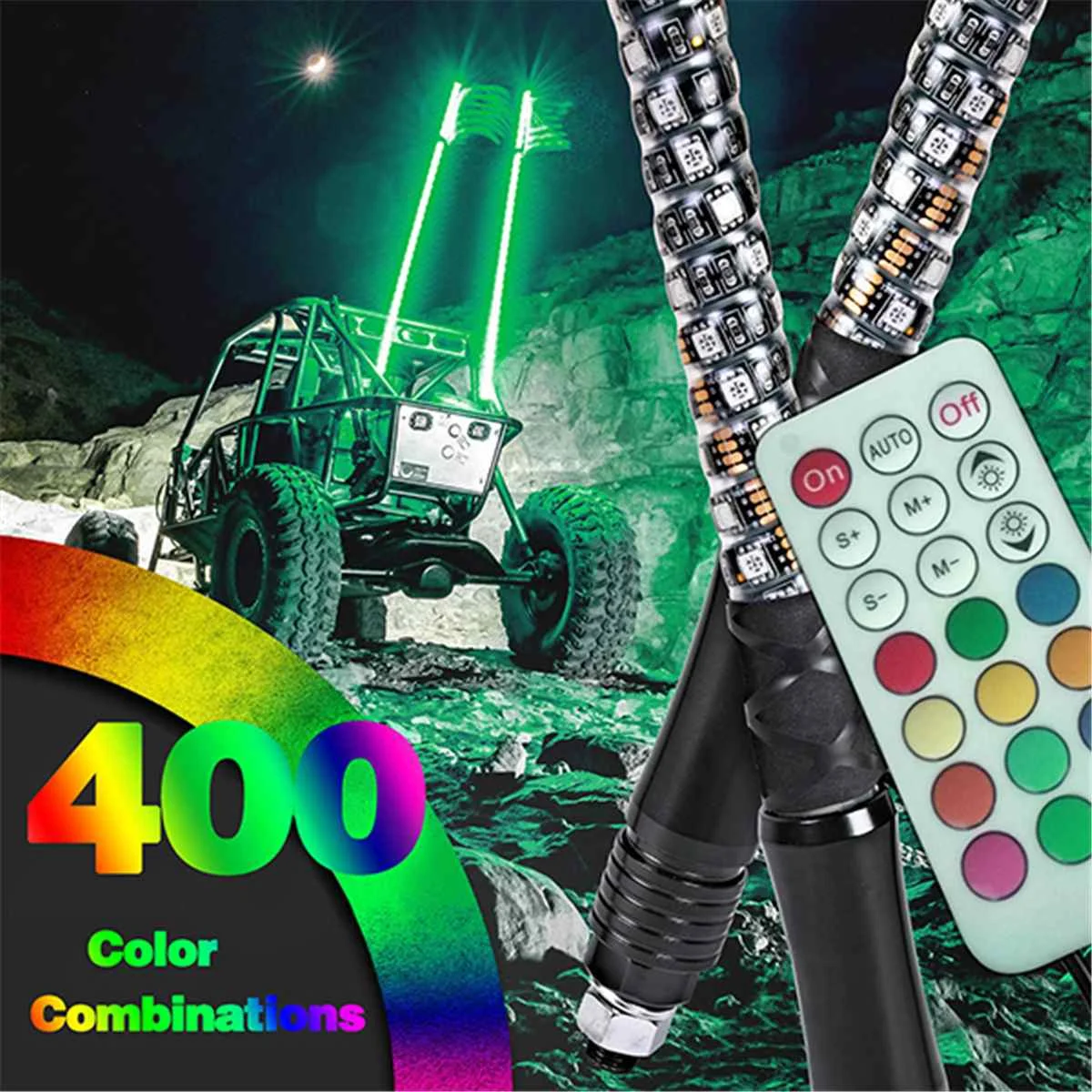 US $53.88 345FT LED Whip Light RGB RZR LED Lamp Waterproof Bendable Remote Control Multicolor Super Bright Flag for SUV ATV Lamp Light