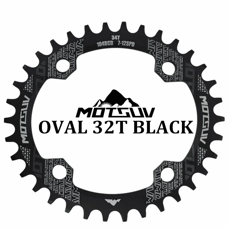 MOTSUV велосипед Crank 104BCD 32 T/34 T/36 T/38 T овальная Звездочка узкий широкий MTB велосипедная Звездочка круг шатунная пластина запчасти для велосипеда - Цвет: Black Oval 32T
