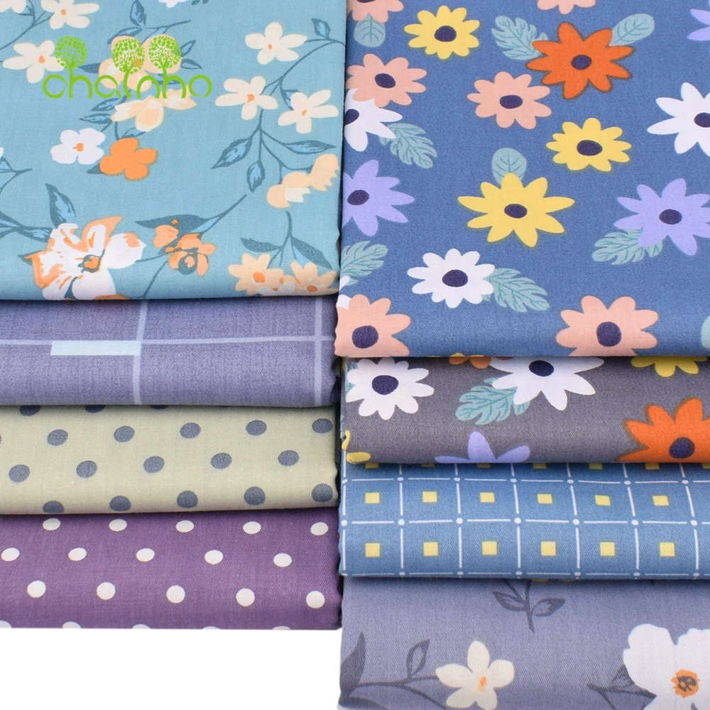 Chainho,Printed Twill Weave Cotton Fabric,DIY Sewing Quilting Material,Patchwork Cloth,8 Designs Floral Series,2 Sizes,15C241