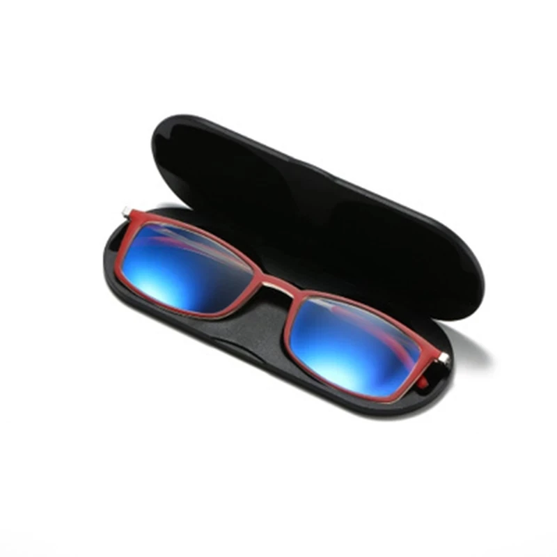 Gafas de lectura antirayos azules para hombre y mujer, lentes cuadradas portátiles Tr90 con funda magnética para teléfono, Marco + 2