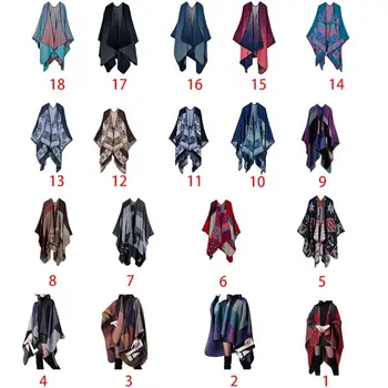 

Women Winter Thicken Large Shawl Contrast Color Plaid Sweater Poncho Cape Coat Pashmina Warm Open Front Cardigan Blanket Wraps