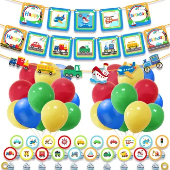 

47Pcs/set Transportation Happy Birthday Party Decoration Car Bus Train Plane Ship Banner Vehicle Cake Toppers Balloons for Kids