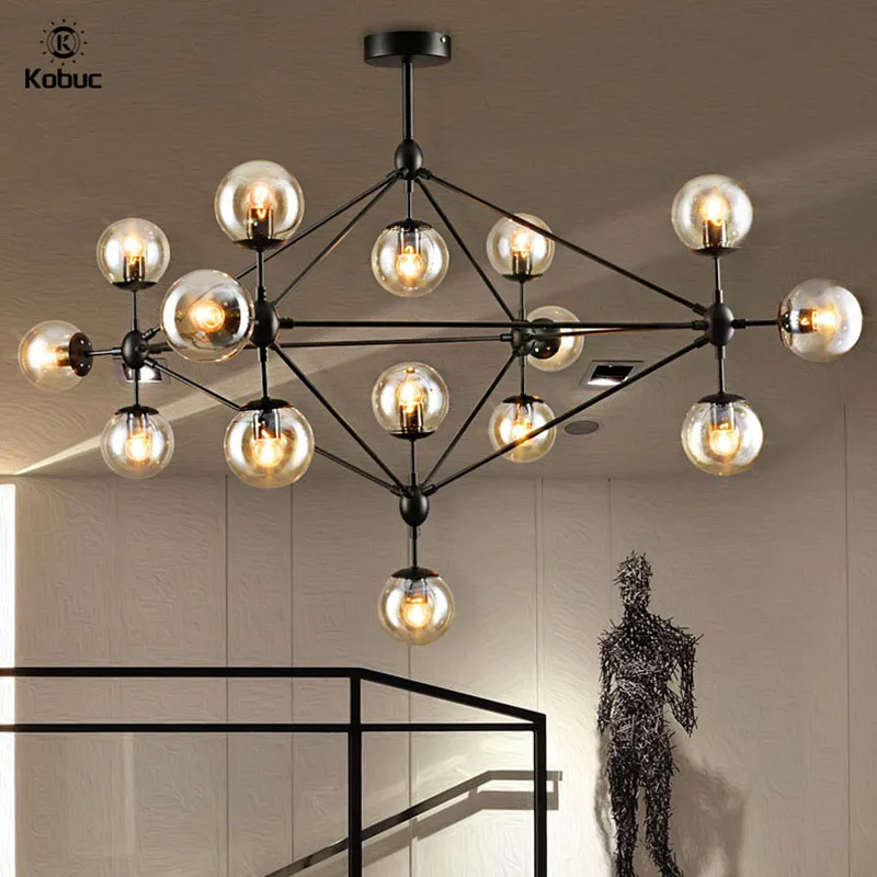 

Kobuc Modern Glass Chandelier Light E27 Dining Room Decor Bedroom Living Room Black Gold Chandelier Lamp Hanging Lamp Lighting