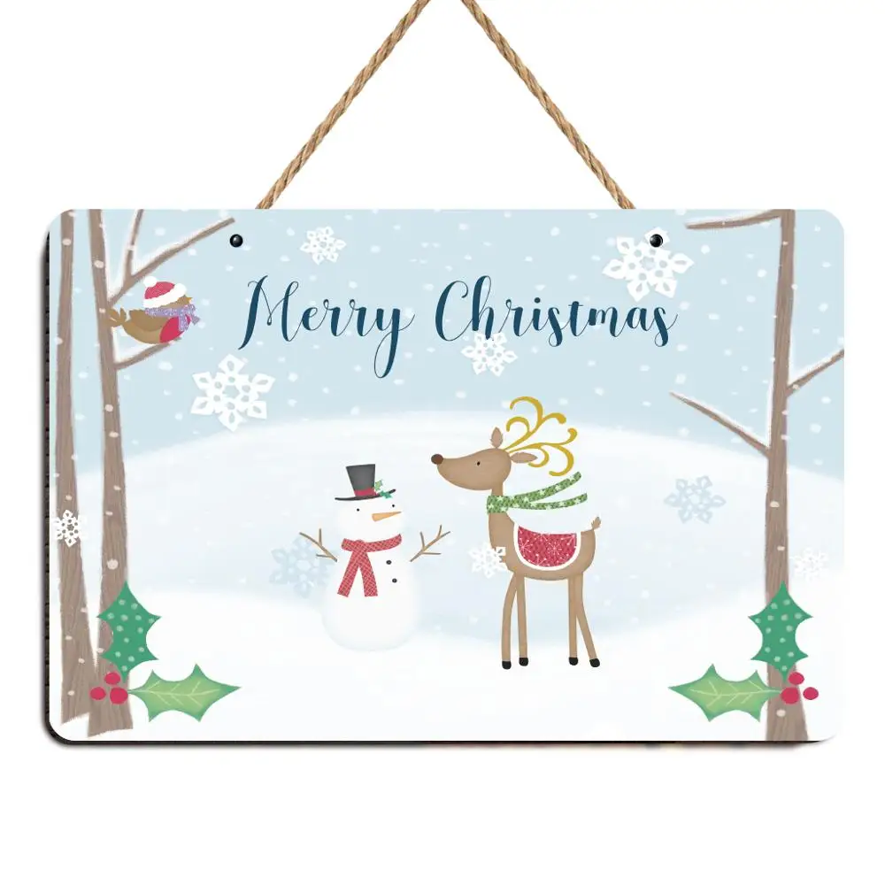 

Snowman Wood Merry Christmas Deer Sign Poster Plaque Bar Club Cafe Home Plate Wall Art Christmas Party Decoration Shop Window