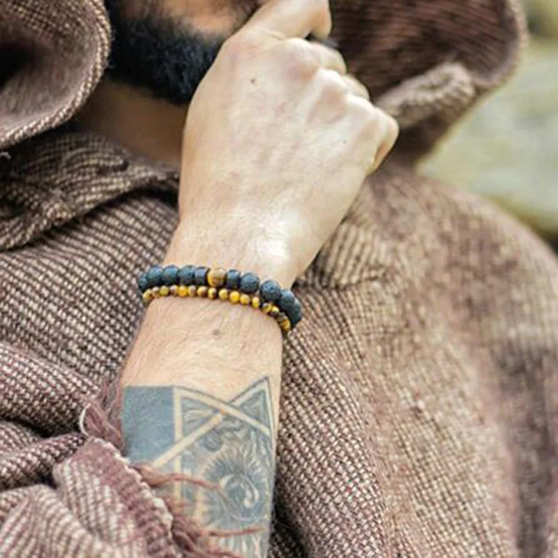 Volcanic Stone Bracelet for Men Lava Wooden 8mm Beads Bracelet Tibetan Buddha Wrist Chain Women Men Jewelry Gift New Bracelets - Image 5