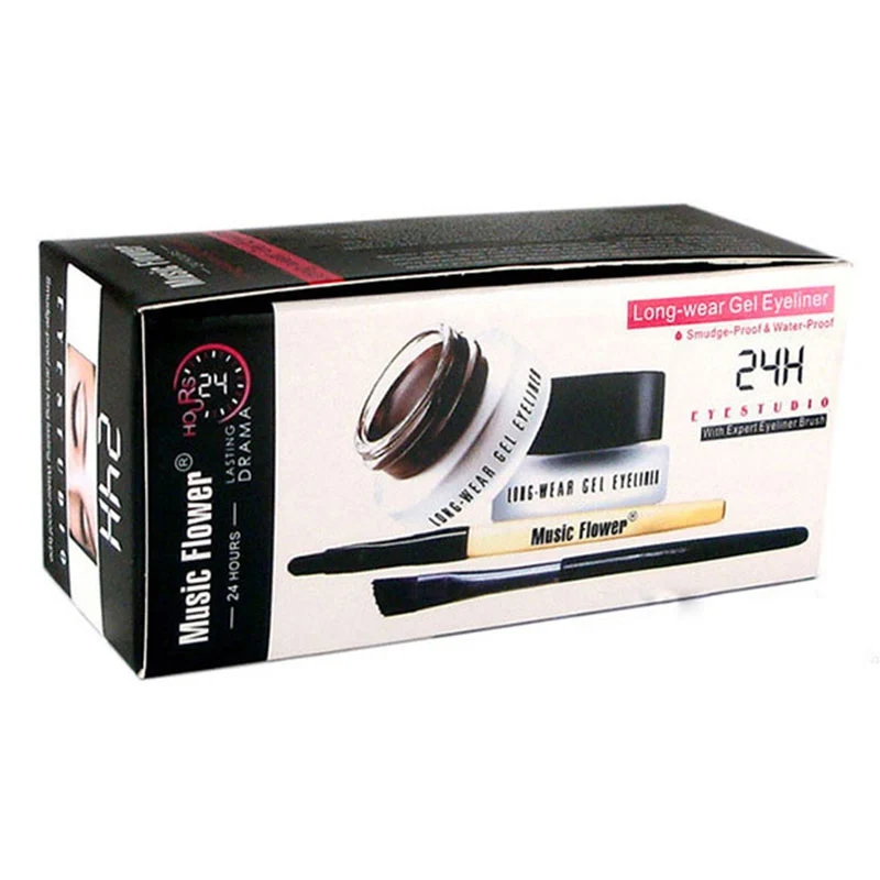 Music Flower Brown Black 2 In 1 Eyeliner Gel Waterproof Make Up Thick Smooth Eye Liner Cream Long-lasting With 2 Makeup Brushes Music Flower Brown Black 2 In 1 Eyeliner Gel Waterproof Make Up Thick Smooth Eye Liner Cream Long-lasting With 2 Makeup Brushes