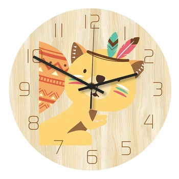 

Wooden Appearance Creative Acrylic Material Clock Indian Cute Cartoon Wall Clock Home Decor Living Room Wall Clock