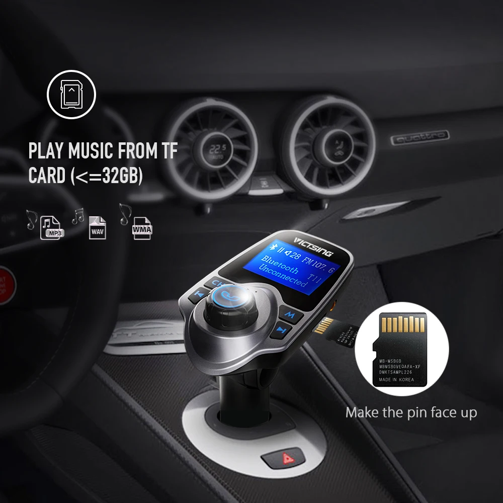 VicTsing Car FM Bluetooth Transmitter Handsfree Car Kit Wireless Radio Audio Adapter Car MP3 Music Player with Dual USB Charger (2)