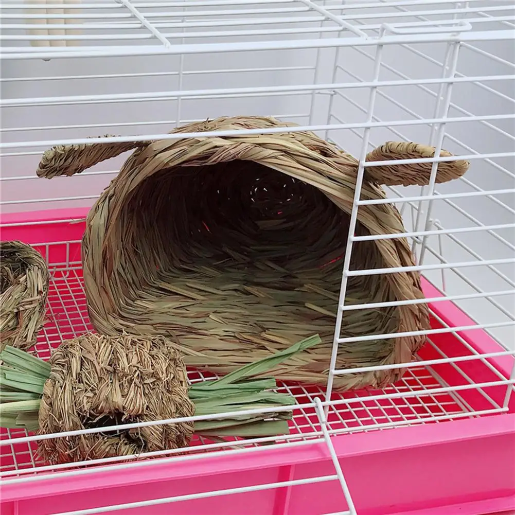 Woven Straw Pet Rabbit Hamster Guinea Pig Cage Nest House Toy Chinchilla Bed | Дом и сад