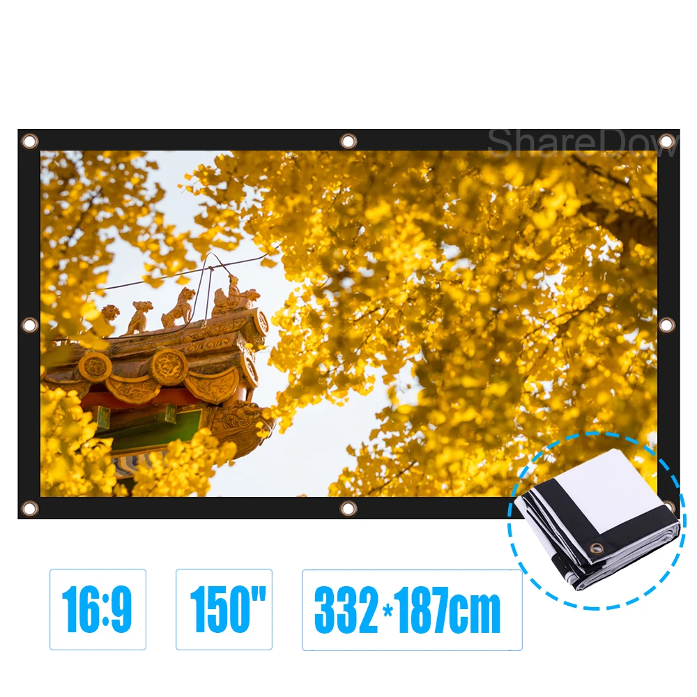 

Projector Screen 150 inch 16:9 Foldable High-definition Screen Portable White Canvas Material for Home Office Eduction Meeting