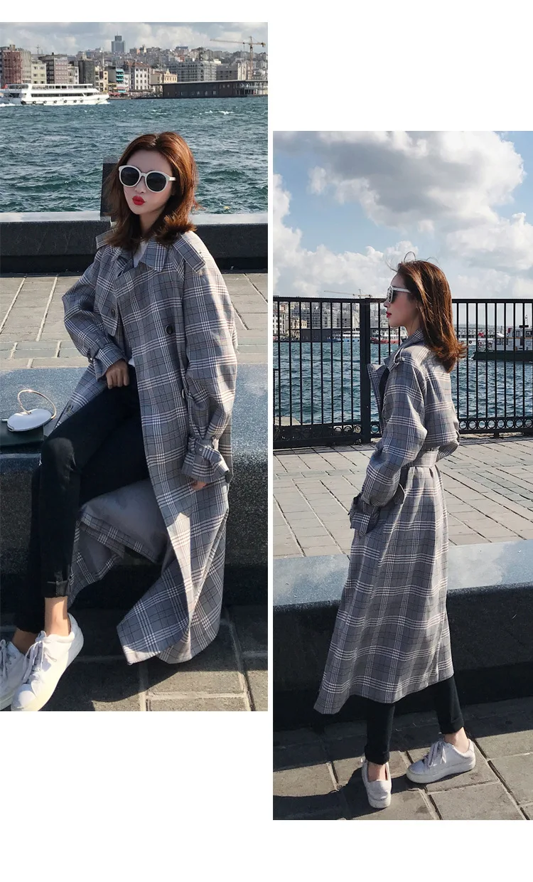 Плащ в клетку для фотосессии, женский, средней длины, весна и осень, стиль, британский стиль, для студентов, корейский стиль, для колледжа