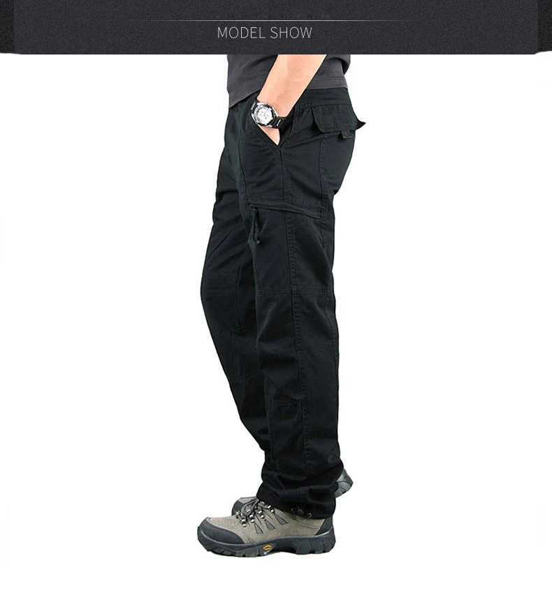 Men's Spring Overalls Cargo Pants Autumn Casual Multi Pockets Trousers Streetwear Army Straight Slacks Military Tactical Pants black cargo jeans