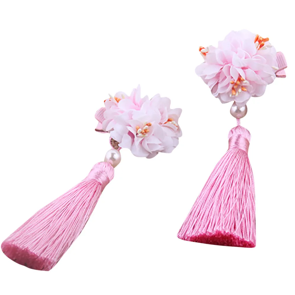  Chinses Retro Long Tassels Hairclip Girl tassel meatball hair clip lady little girl jewelry Girl Hair Decoration