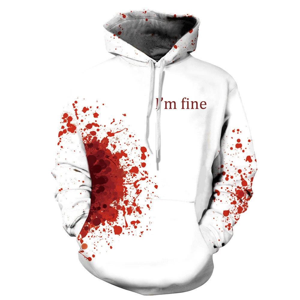 Sudadera con capucha estampado 3D de sangre de terror para mujer y hombre I'M FINE Letter, Sudadera con capucha, chándal de Jersey, Tops Cosplay para con capucha y sudaderas|