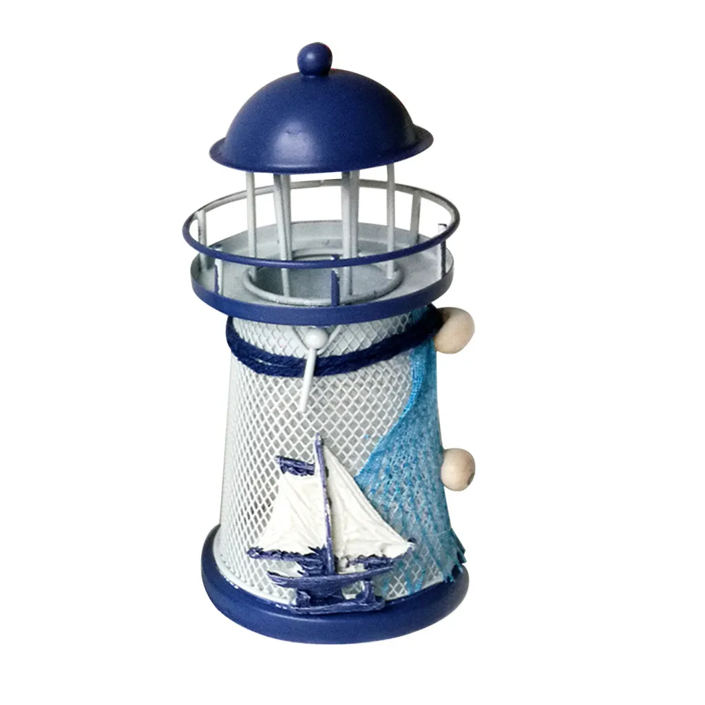 Средиземноморский Маяк железная свеча подсвечник синий белый домашний декор для стола Новые товары для дома 20190819