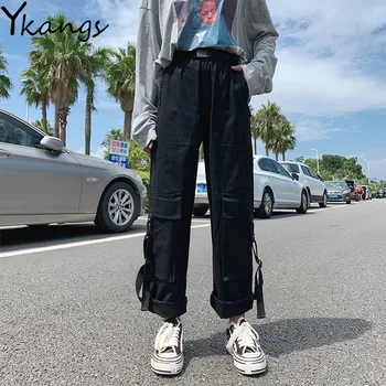 

Plus Size Wide Leg Pants Women Korean Fashion Trend Work Casual Pants Pocket Decorate Tide Loose High Street Joggers Sweatpants