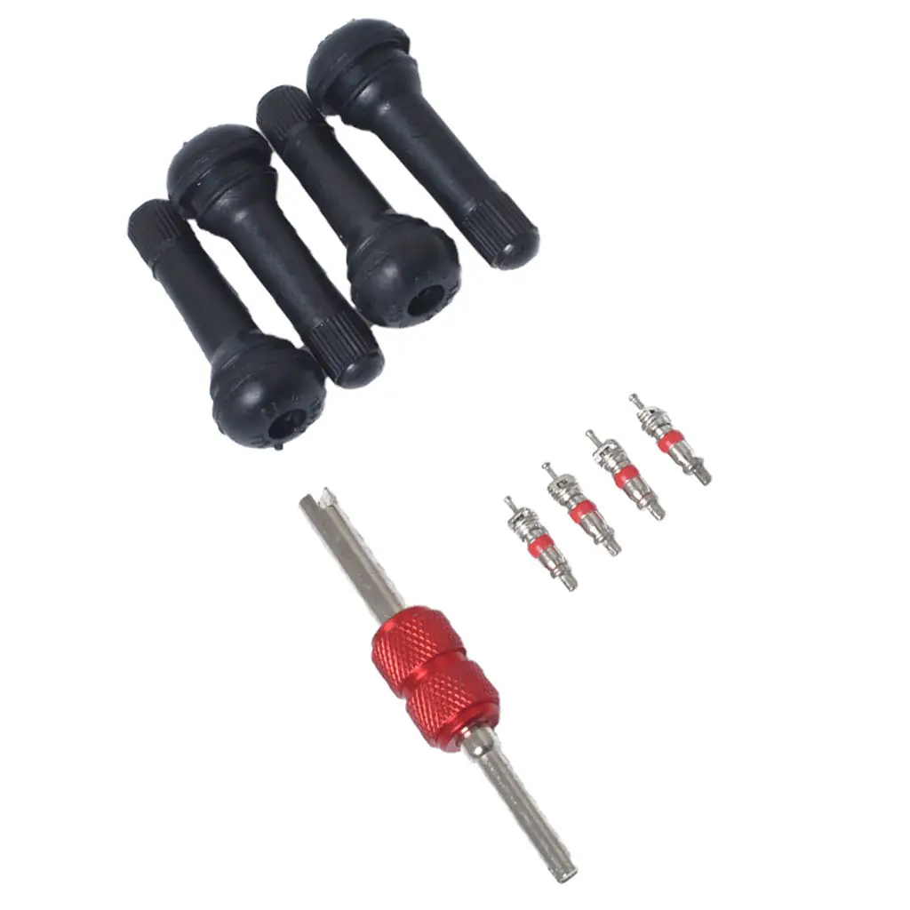 Aluminum Alloy Dual Head Valve Core Remover with 4pcs Valve Cores with 4pcs TR414 Tire Valve