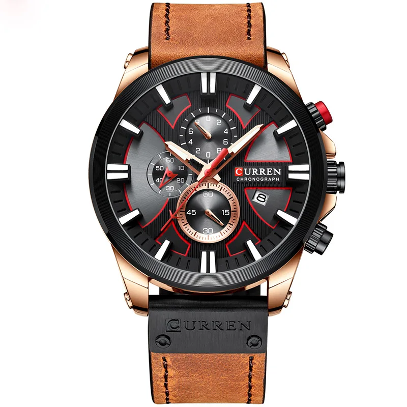 Мужские часы Curren лучший бренд класса люкс Спортивные кварцевые мужские водонепроницаемые часы хронограф наручные часы с отметкой даты часы Relogio Masculino - Цвет: Black Brown
