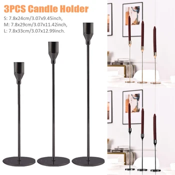 

3pcs Dinning Retro Wedding Fit 3/4 Inch Bar Home Decor Party Metal Candlestick Candle Holder Set Table Restaurant European Style
