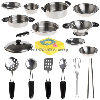 

20Pcs Stainless Steel Pots Pans Cookware Miniature Toy Pretend Play Gift For Kid ## Drop Ship
