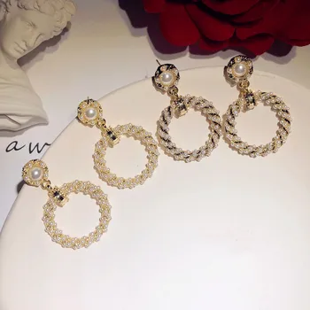 

S925 Silver Needles Drop Earrings For Women Vintage Small Fragrance Cubic Zirconia Pearls Circle Temperament Fine Jewelry