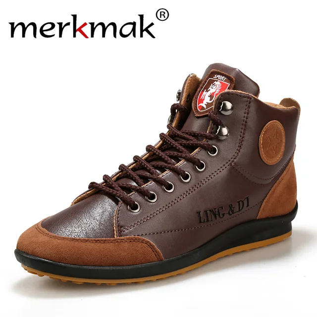 US $12.69 New 2020 Men Leather Boots Fashion Autumn Winter Warm Cotton Brand Ankle Boots Lace Up Men Shoes Fo