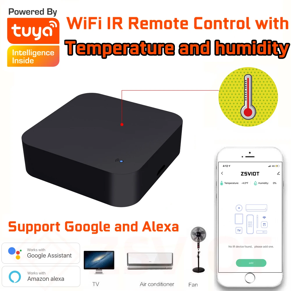 Tuya-controlador de temperatura y humedad con WiFi, control remoto inteligente por infrarrojos, compatible con Alexa, asistente de Google, App Smart LIfe