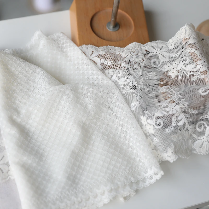 2 м/лот Ширина 18/24 см off white эластичная вышивка кружева высшего класса нижнего