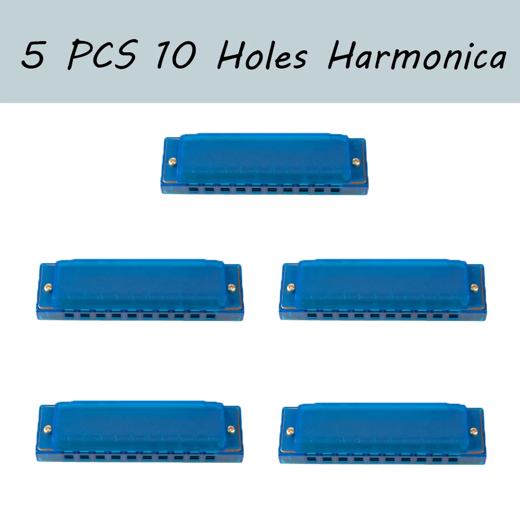 

5 Pieces 10 Holes Key of C Harmonica Musical Instrument Educational Toy Blue