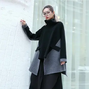 

Women's Irregular Long Sleeve Turtleneck Cloak Sweatshirt Autumn and Winter Plus Size Loose Stitching One Size Top
