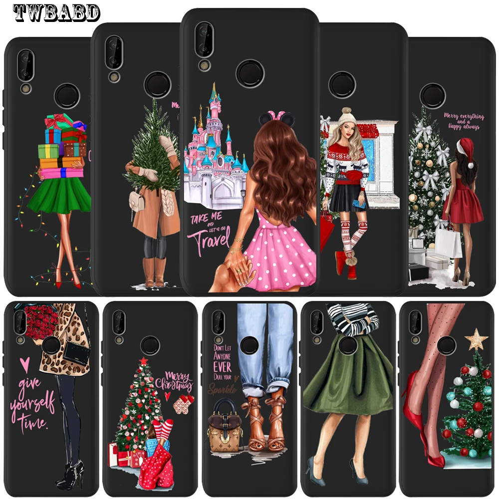 

Fashion Christmas Girl Luxury Phone Case For Samsung J4 J8 J2 J6 Plus 2018 J3 J5 J7 2017 Black Cover Etui
