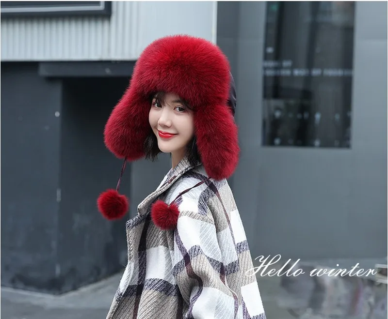 Glaforny women solid dome Leifeng leather hat winter Korean version female warm thickened fur hat children fox fur togue
