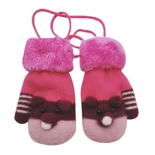 Зимние теплые толстые вязаные перчатки для маленьких мальчиков и девочек, вязаные варежки с рисунком из мультфильма