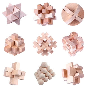 

Beech Toy Mini Kongming Lock Nine-Piece Set Adult Children Student Puzzle Nine-Series Luban Lock