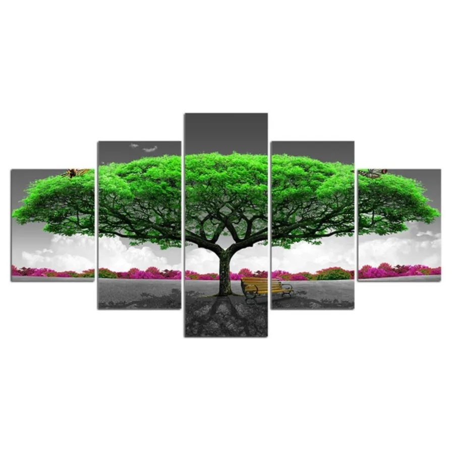 

5 Pieces Green Tree Art Scenery Landscape Paintings Framework Modular Canvas HD Prints Posters Home Decor Wall Art Pictures