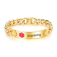 Гравировка, медицинский предупреждающий браслет для мужчин, браслет из нержавеющей стали, цепочка для экстренных случаев, мужские ювелирные изделия