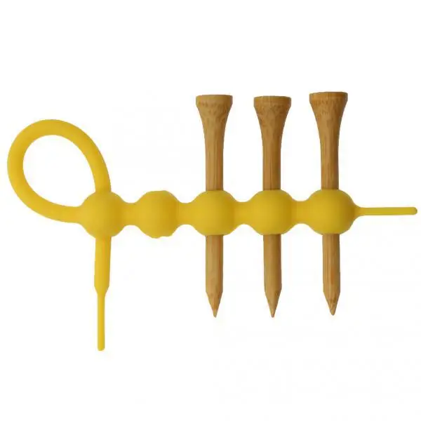 Yellow Rubber Mini Golf Tees Holder Tool Carrier Clip + 3pcs Wood Golf Tees