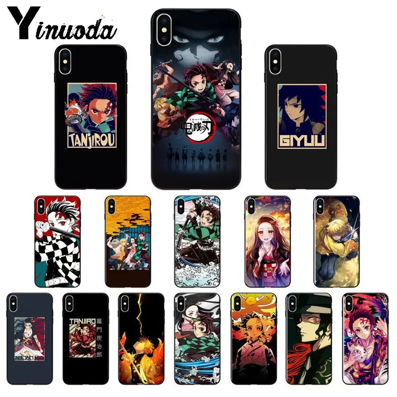 

Yinuoda Anime Demon Slayer Kimetsu no Yaiba TPU Soft black Phone Case for Apple iPhone 8 7 6 6S Plus X XS MAX 5 5S SE XR Cover