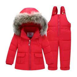 Коллекция 2019 года, зимний детский пуховый костюм, одежда с капюшоном для маленьких мальчиков и девочек Детский костюм теплая куртка для