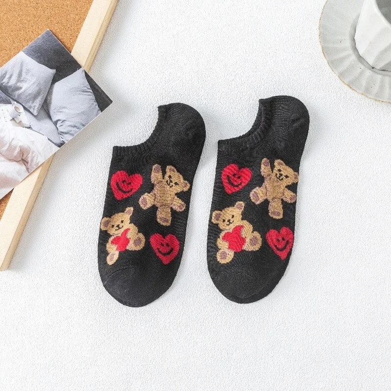 4 Pairs Of Ladies Socks Cartoon Silicone Non-slip Breathable Invisible Pure Cotton Ankle Boots Socks Women Soft Slippers Socks