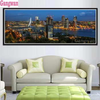 

Diamond painting Rotterdam night city landscape Diamond embroidery Cross stitch resin drill Euromast large decoration