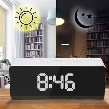 

Creative LED Digital Alarm Clock Night Light Thermometer Display Snooze Table multi-functional Clock Mirror Home Decoration Clo