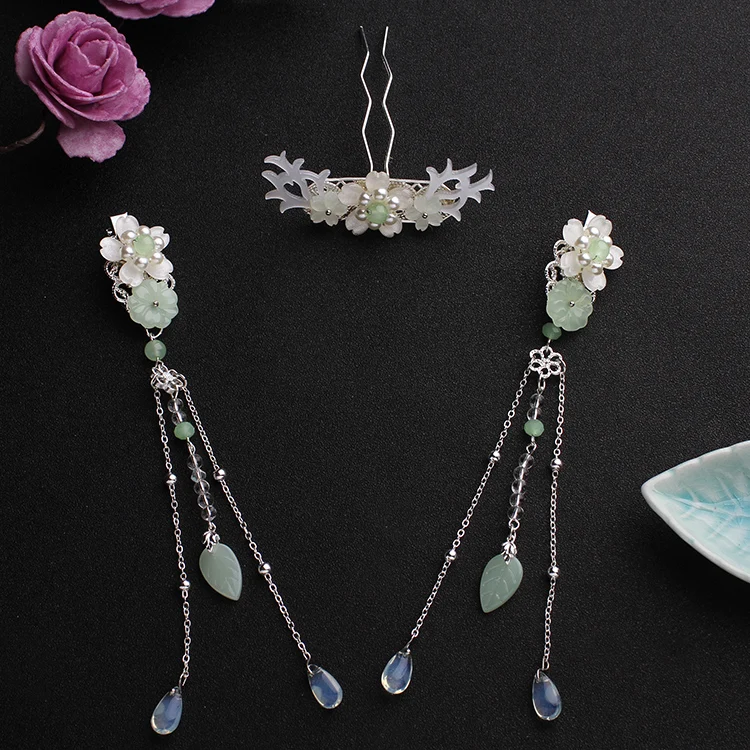 cyan Sets Античный Сказочный головной убор шпилька hanfu маленькие свежие Аксессуары для волос ручная работа старинная винтажная кисточка шпилька, которая сотрясается при ходьбе украшения для волос - Цвет: cyan Sets