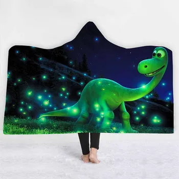 

Cartoon Jurassic Century Dinosaur Hooded Blanket Velvet Double Layer Microfiber Sofa Bed Throw Blanket For Kid Cute Hoodie Cloak