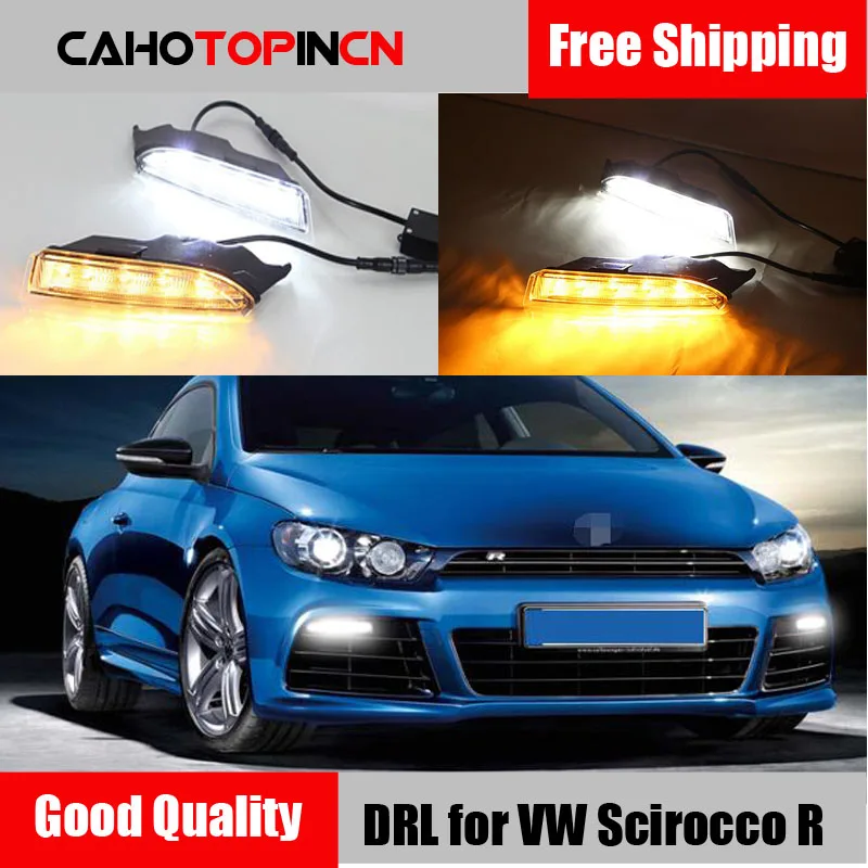 

Дневные ходовые огни для Volkswagen VW Scirocco R 2010 - 2014 светодиодный DRL Дневной светильник LED дальнего света с желтым сигналом поворота лампа