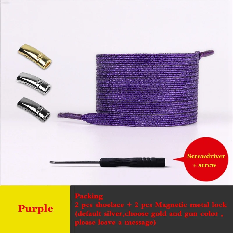 Эластичные шнурки, магнитная металлическая пряжка, 1 секундная быстрая шнуровка, унисекс, без галстука, шнурки, подходят для всех видов обуви, шнурки для отдыха - Цвет: purple