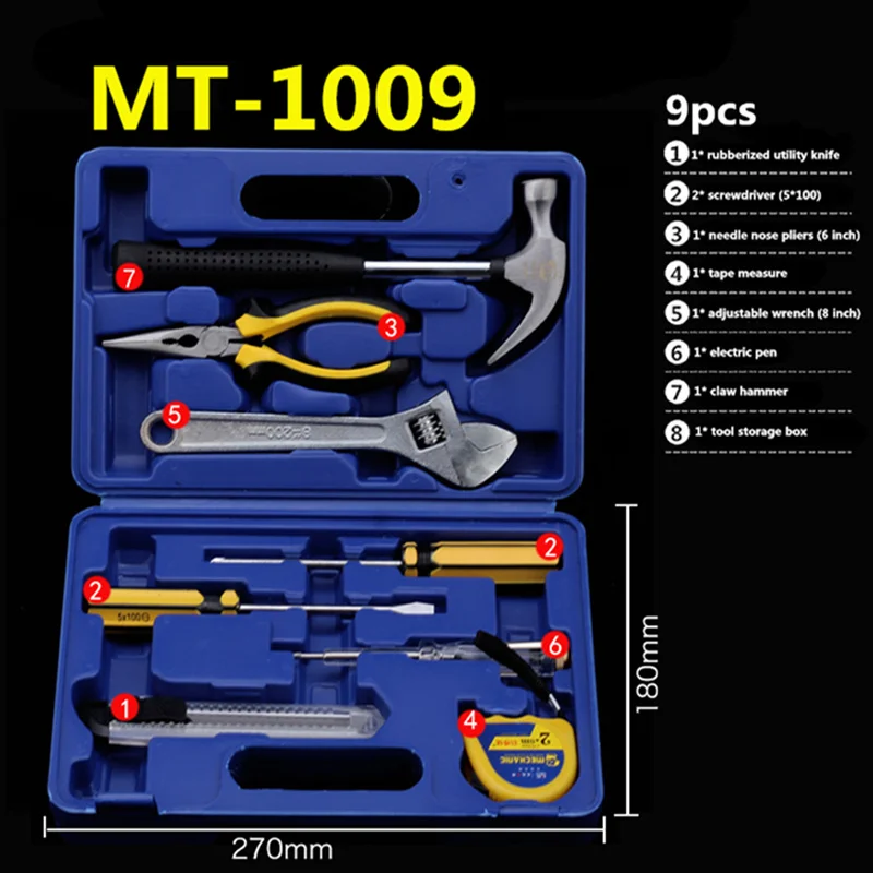 Механический ручной набор инструментов бытовыми ремонтный набор ручных инструментов в Пластик ящик для инструментов чехол отвертка с гаечным ключом Ножи - Цвет: MT-1009