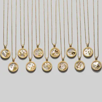 

925 Sterling Silver 12 Zodiac Necklace Shell Round Coin Pendant Constellation Necklace for Women Jewelry Party Gift